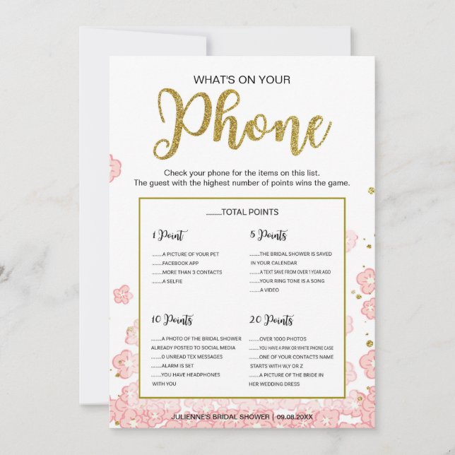 Juego de Qué hay en tu Teléfono | Brillo Rosa y Do (Anverso)