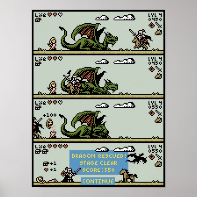 Juego de rescate de Dragon Poster de arte Pixel (Frente)