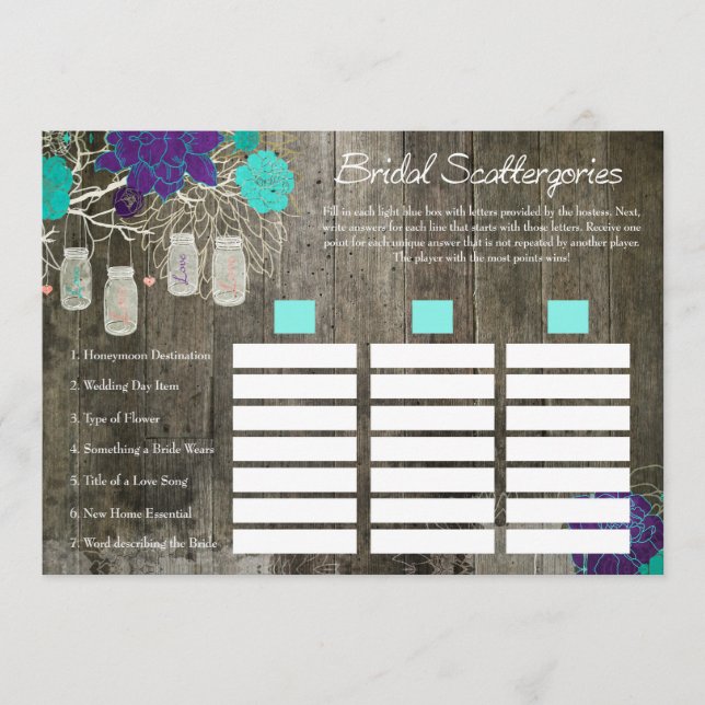 Juego de Scattergories para Despedida de Soltera | (Anverso)