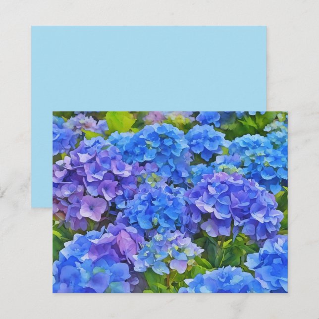 Juego de Tarjetas de Flores de Hortensias Azules A (Anverso / Reverso)