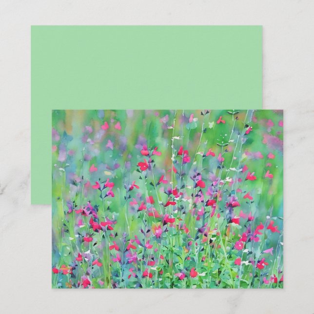 Juego de Tarjetas de Notas de Flor de Salvia de Fl (Anverso / Reverso)