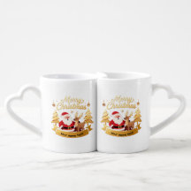 Juego de tazas de Navidad para parejas Santa y Ren