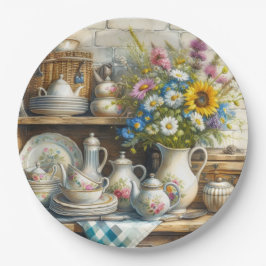 Juego de té floral retro vintage, plato de papel f