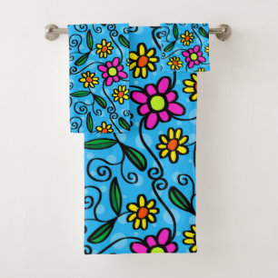 juego de toalla de baño de flores garabato