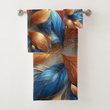 Juego de toallas abstracto azul turquesa y cobre