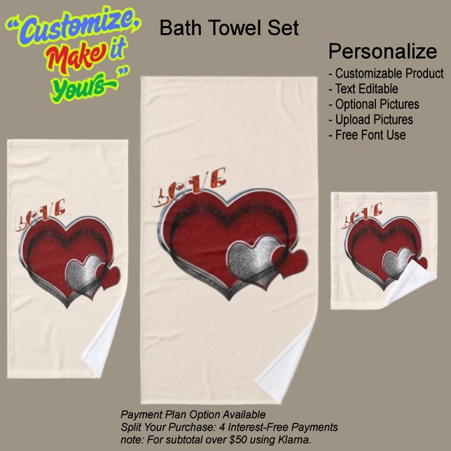 Juego de toallas Beige de Heart Magic (Heart Magic Bathroom Towel Set Featuring a Beige Background.)