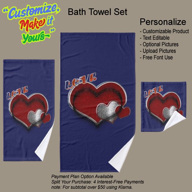 Juego de toallas Blue Bathroom de la Marina Mágica (Heart Magic Bathroom Towel Set Featuring a Navy Blue Background.)
