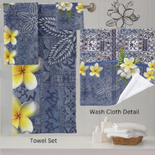 Juego de toallas Blue Hawaiian Tapa y Plumeria