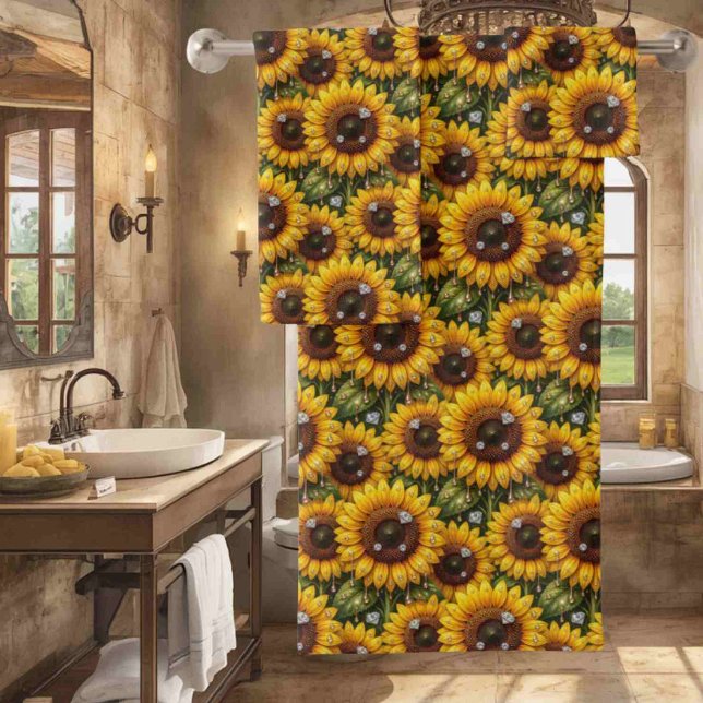 Juego de toallas Boho Sunflowers y Diamonds (Subido por el creador)
