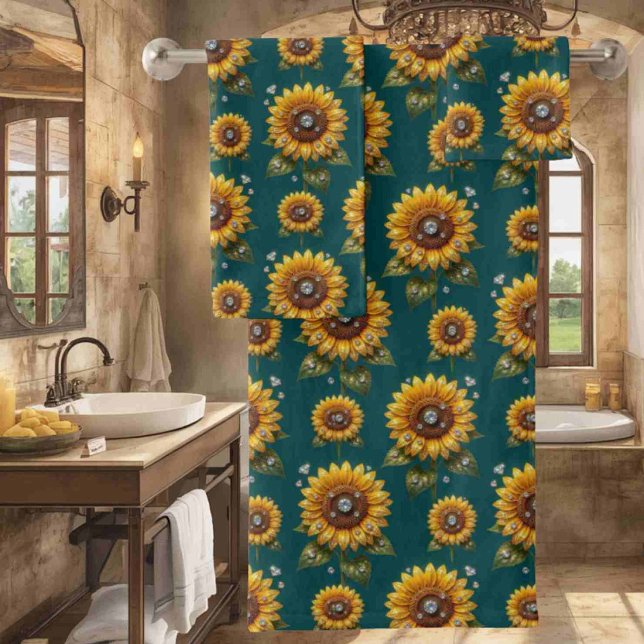 Juego de toallas Boho Sunflowers y Diamonds (Subido por el creador)