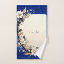 Juego de toallas con adorno floral blanco azul