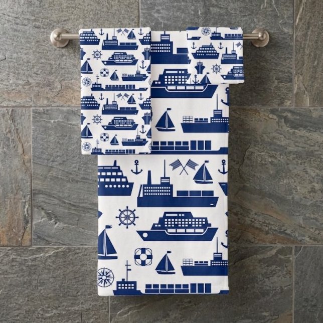 Juego de toallas con estampado de barcos náuticos, (Subido por el creador)