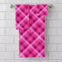 Juego de toallas de baño a cuadros rosa magenta he
