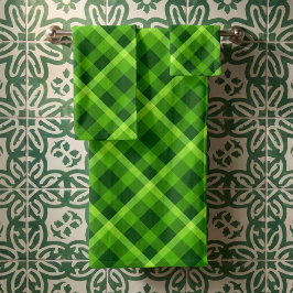 Juego de toallas de baño a cuadros verdes con árbo
