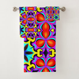 Juego de toallas de baño amarillas y rojas