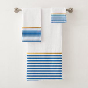 JUEGO DE TOALLAS DE BAÑO AZUL RAYA NAUTICA ORO