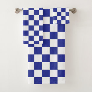 Juego de toallas de baño azul y blanco a cuadros