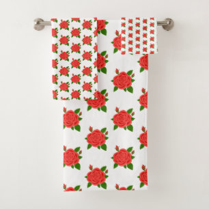 Juego de toallas de baño blancas con rosa roja y c