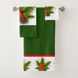 Juego de toallas de baño con cardenal navideño ver
