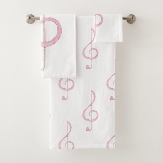 Juego de toallas de baño con clave de sol rosa (In situ)