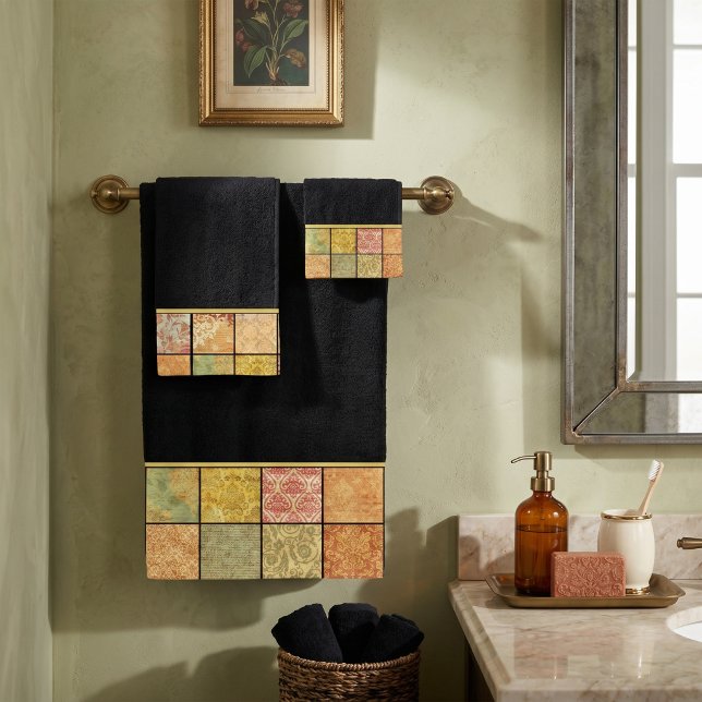 Juego de toallas de baño con collage de patrones (Subido por el creador)