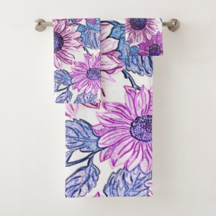 Juego de toallas de baño con delicia floral púrpur