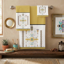 Juego de toallas de baño con diseño tribal amarill