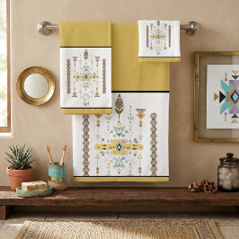 Juego de toallas de baño con diseño tribal amarill