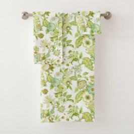 Juego de toallas de baño con estampado floral verd
