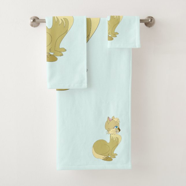 Juego de toallas de baño con gato amarillo (In situ)