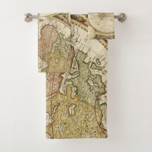 Juego de toallas de baño con mapa del mundo vintag
