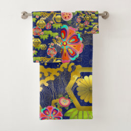 Juego de toallas de baño con motivos de jurokugiku