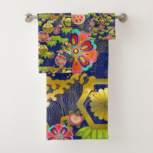 Juego de toallas de baño con motivos de jurokugiku (In situ)