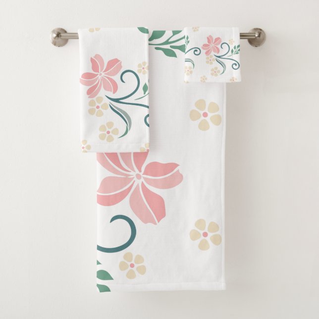 Juego de toallas de baño con motivos florales rosa (In situ)