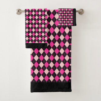 Juego De Toallas De Baño Con Patrón Argyle Rosa Y