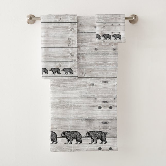Juego de toallas de baño con patrón de madera gris (In situ)