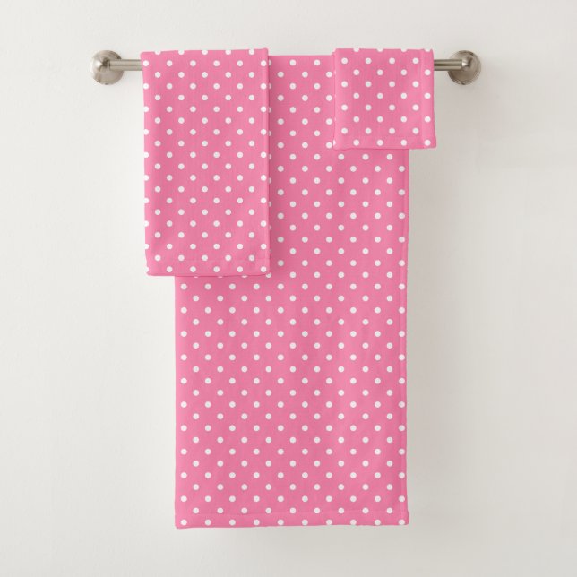 Juego de toallas de baño con puntos de polka rosa (In situ)