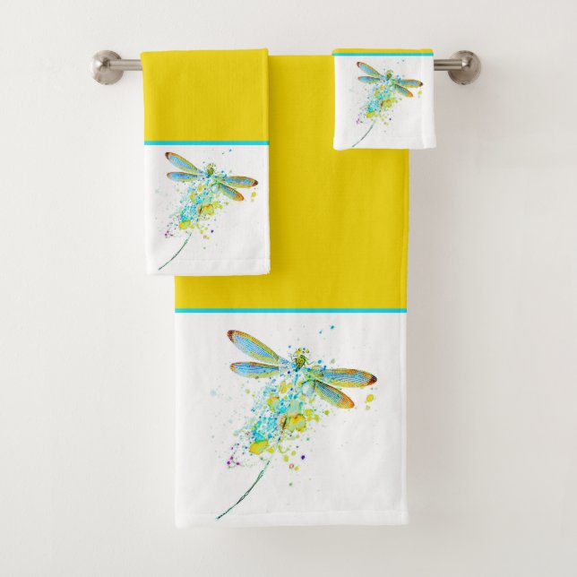 Juego de toallas de baño con salpicaduras de libél (In situ)