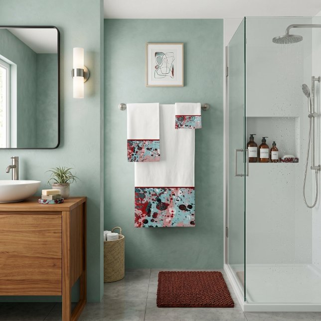 Juego de toallas de baño con salpicaduras rojas y  (Subido por el creador)