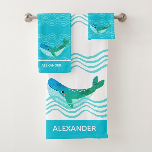 Juego de toallas de baño de ballenas azules Verde  (In situ)