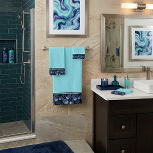Juego de toallas de baño de cachemira azul y turqu