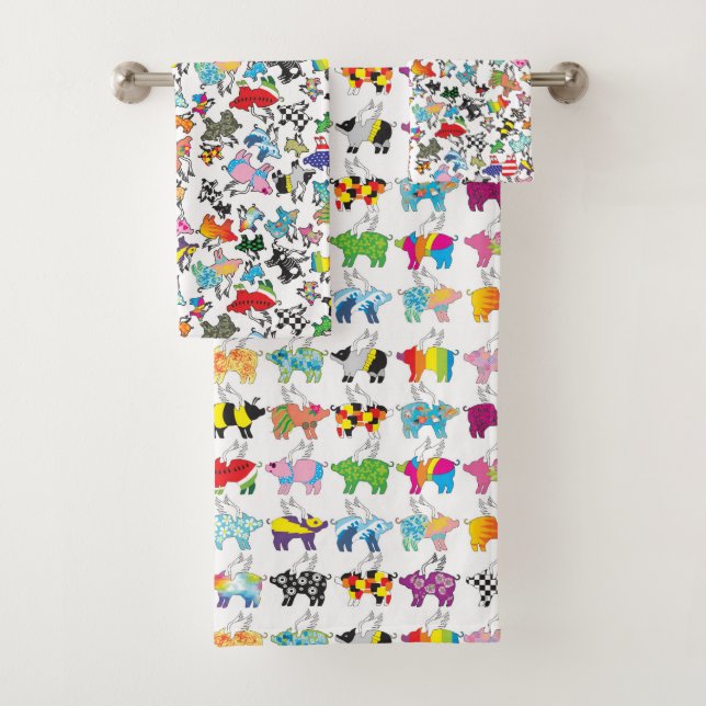 Juego de toallas de baño de cerdo volador (In situ)