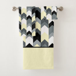 Juego de toallas de baño de chevron negro, gris, a