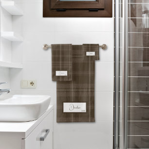 Juego de toallas de baño de cuadros modernos marró
