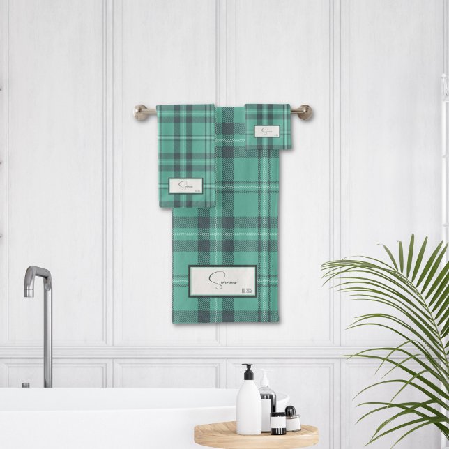 Juego de toallas de baño de cuadros modernos teal (Subido por el creador)