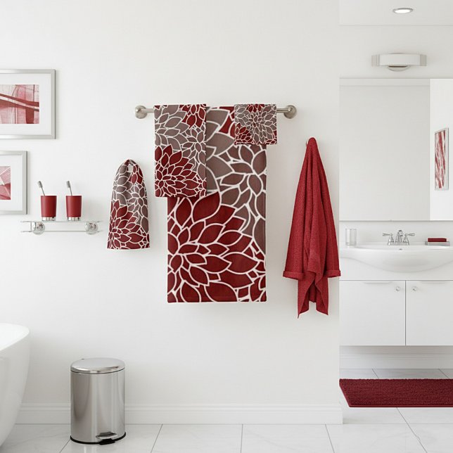 Juego de toallas de baño de dalias rojas y platead (Subido por el creador)