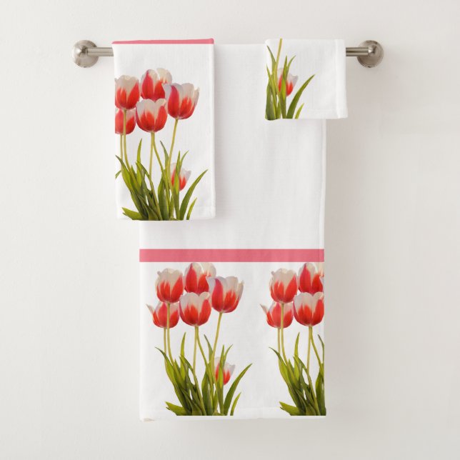 Juego de toallas de baño de flor de tulipán rojo e (In situ)