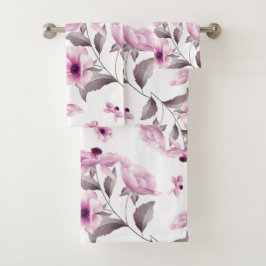 Juego de toallas de baño de flores rosadas con cla