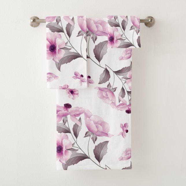 Juego de toallas de baño de flores rosadas con cla (In situ)