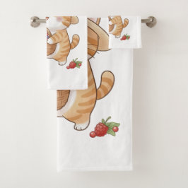 Juego de toallas de baño de gato Kawaii y bayas